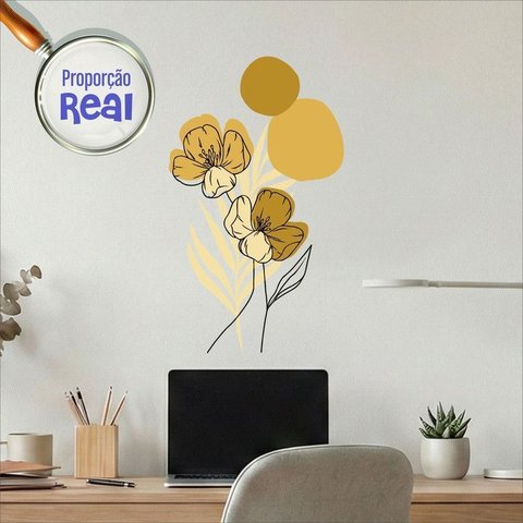 Adesivo Floral Boho Amarelo Estilo Nórdico 35X60 Minimalista Abstrato