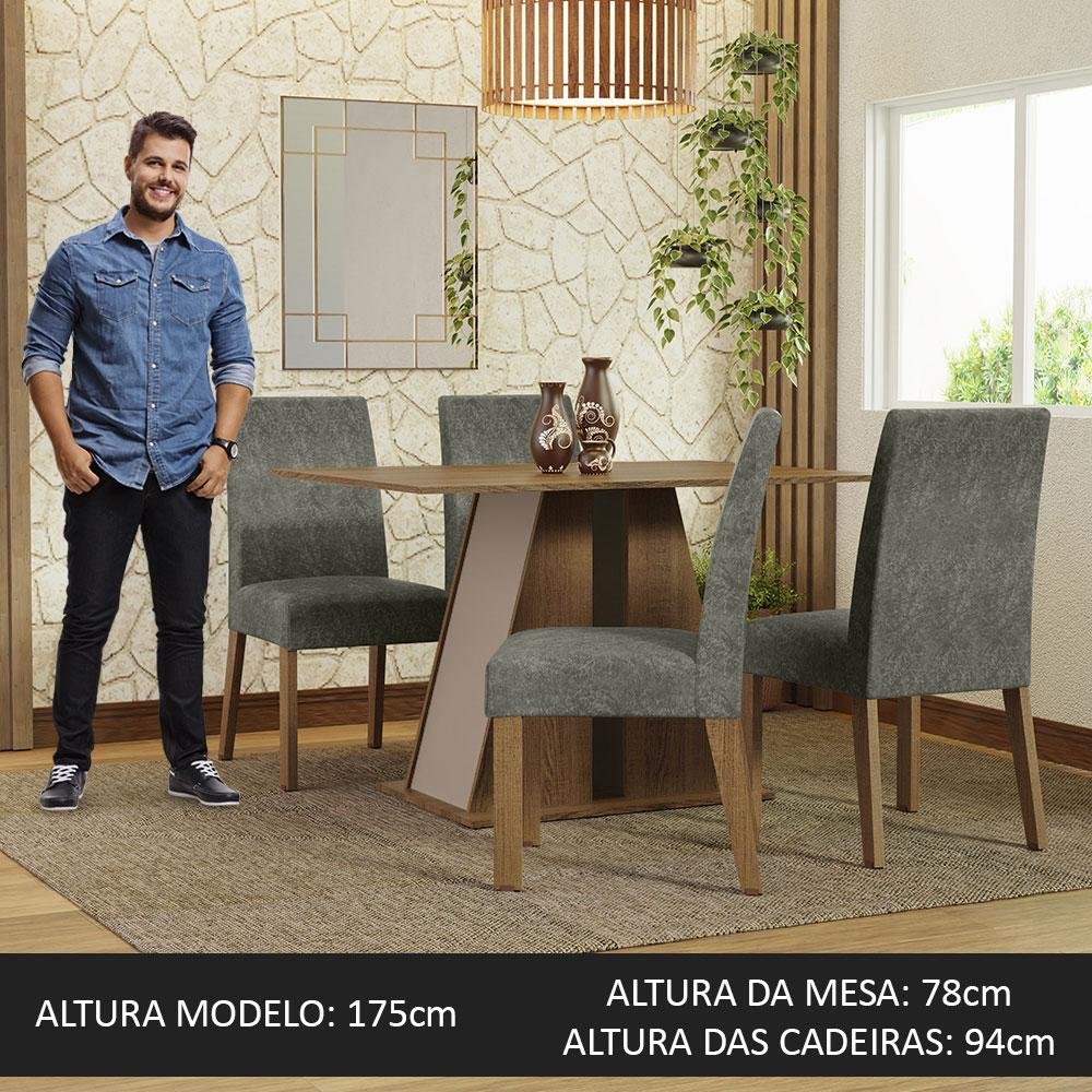 Conjunto Sala de Jantar Mesa Tampo de Madeira 4 Cadeiras Rustic/crema/silver Agnes Madesa - 4