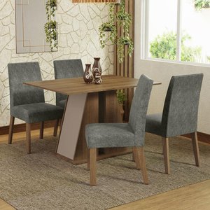 Conjunto Sala de Jantar Mesa Tampo de Madeira 4 Cadeiras Rustic/crema/silver Agnes Madesa