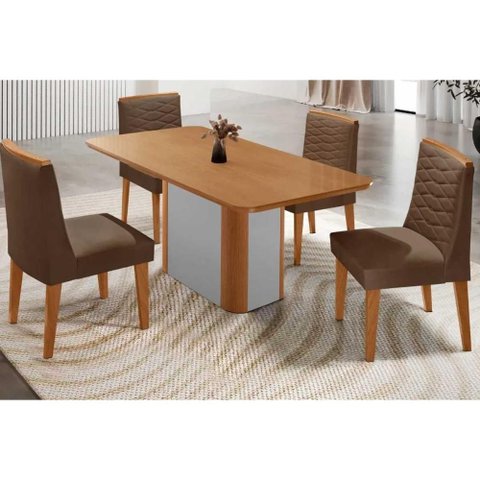 Mesa Cozinha Pietá 120 + 4 Cad Maldivas Natura/Marrom Rufato