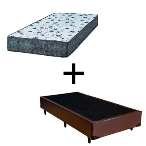 Cama Box Solteiro 88 Tecido Marrom com Colchão Alegro Bello Box D28 Cinza 57x88x188