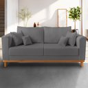 Ver imagem 2 de Sofá Rustico Viena 3 Lugares Com Base de Madeira Suede Cinza - Madeira Prima Deccor