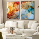 Ver imagem 1 de Kit Quadro Decorativo 2 Telas Mármore Multicolor Tacolado Moldura Caixa 3cm Madeira sem Vidro 20 X 3