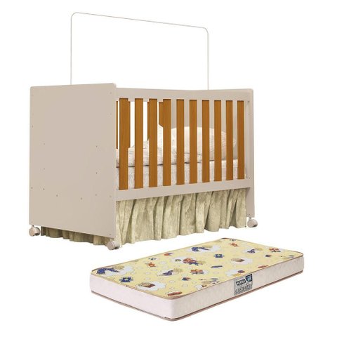 Berço Mini Cama Katatau Flex Areia Fosco/savana Fosco com Colchão D18 de 10cm - Reller Móveis