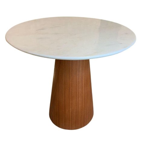 Mesa De Jantar Cone 110Cm Natural Mogno Mármore Branco