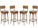Ver imagem 1 de Kit 4 Banquetas Banco Alto Barcelona Couro Amarula Bar Cozinha Pés Madeira Mz Decor