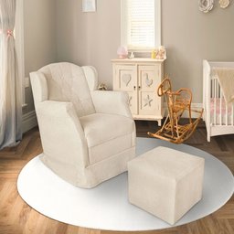 Poltrona Amamentação com Balanço e Puff Luxo Suede Manuela:bege - 2