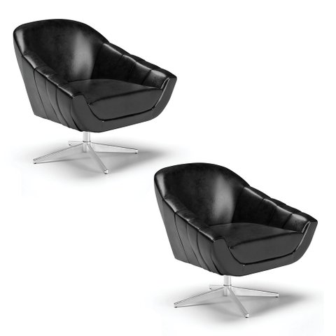 Kit 2 Poltronas Giratória Giovana Corano Preto Base Cromada - D'Rossi