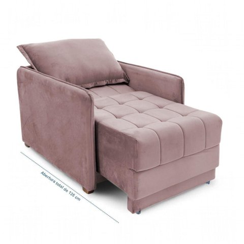 Poltrona Cama Reclinável Retrátil Viena Veludo Rose com Espuma D-26 Loja Sheep