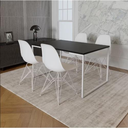 Ver imagem 1 de Mesa Industrial Base Ferro Branco Tampo 137x90 Preto 4 Cadeiras Eames Ferro Branco Assento Branco