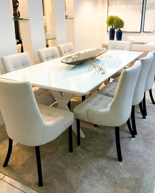 Sala de Jantar Completa com 8 cadeiras 2,0x1,0m - Celine/Royal - Requinte Salas