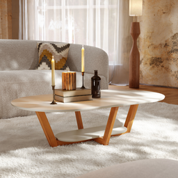 Mesa de Centro Sala de Estar Mdf Rustica Elegance Oval Novas:off White/nature - 4