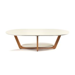 Mesa de Centro Sala de Estar Mdf Rustica Elegance Oval Novas:off White/nature - 1