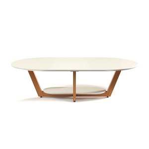Mesa de Centro Sala de Estar Mdf Rustica Elegance Oval Novas:off White/nature