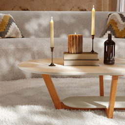 Mesa de Centro Sala de Estar Mdf Rustica Elegance Oval Novas:off White/nature - 5