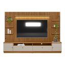 Ver imagem 1 de Conjunto Painel Ripado Betina com 1 Rack e 2 Módulos Laterais Nature e Off White 270x198 cm - D'Ross