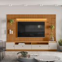 Ver imagem 2 de Conjunto Painel Ripado Betina com 1 Rack e 2 Módulos Laterais Nature e Off White 270x198 cm - D'Ross