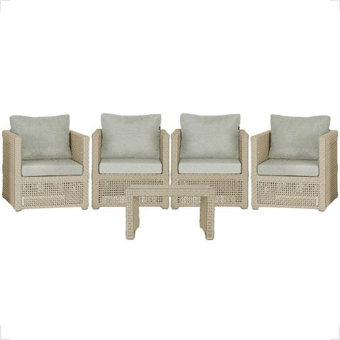Mesa Centro e 4 Poltronas Madri Corda Náutica Estofado 3 Trama Original