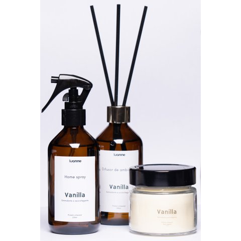 Kit Vela, Home Spray e Difusor de Ambientes Vanilla Vidro 200ml