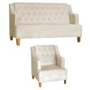 Ver imagem 1 de Kit Namoradeira + Poltrona Decorativa Paris Suede Bege Takeda Estofados