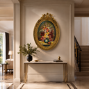 Ver imagem 2 de Quadro Decorativo Clássico Oval com Moldura Entalhada e Óleo sobre Tela a: 137cm L: 96cm C: 8cm