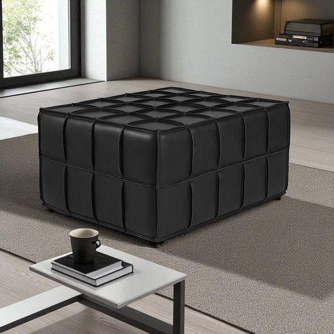 Puff de Couro Legítimo Decorativo 80x80x40 cm Queen