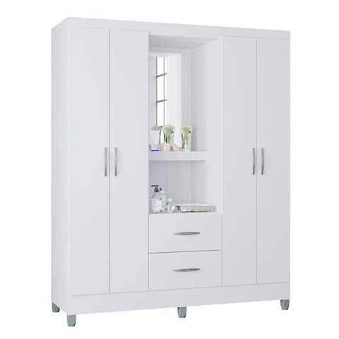 Guarda Roupa Solteiro Cordoba 4 Portas Branco Brilho - Poquema