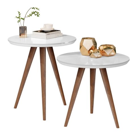 Mesa de Centro e Lateral Redonda 45cm MDF Madri