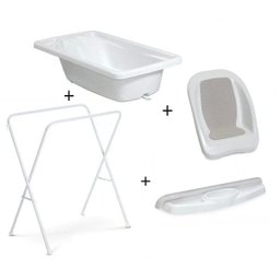Banheira Bebe Plastica Branca Com Suporte Redutor Saboneteira - 1