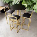 Ver imagem 1 de Jogo Mesa Alta Bistrô Redonda Preta 4 Banquetas Estofado Confort Industrial Dourado Don Castro Decor