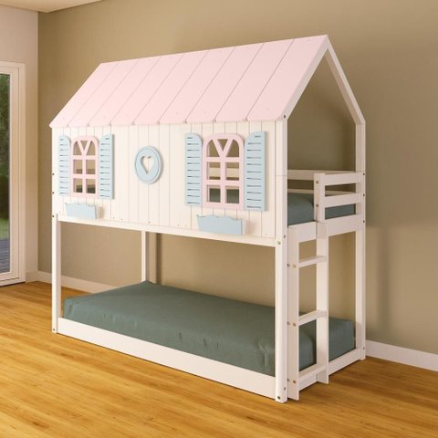 Beliche Montessoriano Casinha Bela com Coração - Madeira Maciça Branco/rosa/verde | Housin