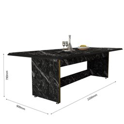 Mesa de Jantar Grande 220cm Estampa Marmorizada 8 Lugares Refeições em Família Retangular Sala de Es - 2