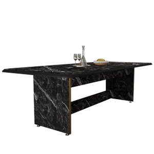 Mesa de Jantar Grande 220cm Estampa Marmorizada 8 Lugares Refeições em Família Retangular Sala de Es