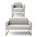 Ver imagem 1 de Sofá Namoradeira com Poltrona Base Industrial Dourado Marisa Veludo