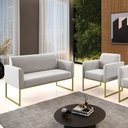 Ver imagem 2 de Sofá Namoradeira com Poltrona Base Industrial Dourado Marisa Veludo