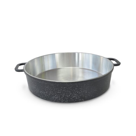 Paejeira Paellera Fundida Alumínio Batido Grosso com Tampa 34cm - Preto