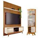 Ver imagem 1 de Estante Home Theater com Bancada Suspensa Milo com Cristaleira Marina Cinamomo Off White - Madetec