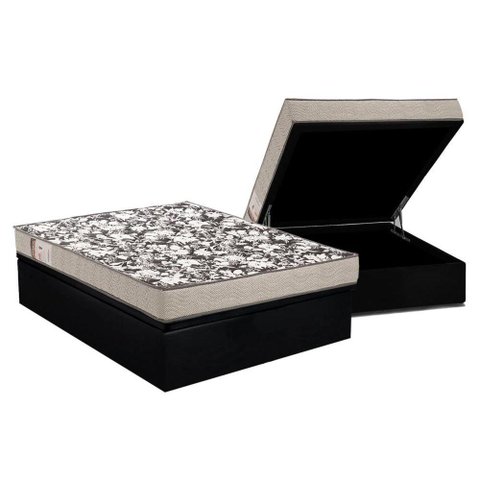 Cama Box Baú Casal: Colchão Espuma Ortobom D26 Physical Ultra Resistente + Base CRC Courano Black(13
