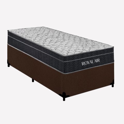 Kit Cama Box Solteiro Royal Air Pillow Top Molas Ensacadas Suede Marrom