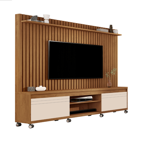 Home Theater Duas Portas com Dobradiças Metálicas Uma Prateleira Ripado Orion - Giga Móveis:freijo/o