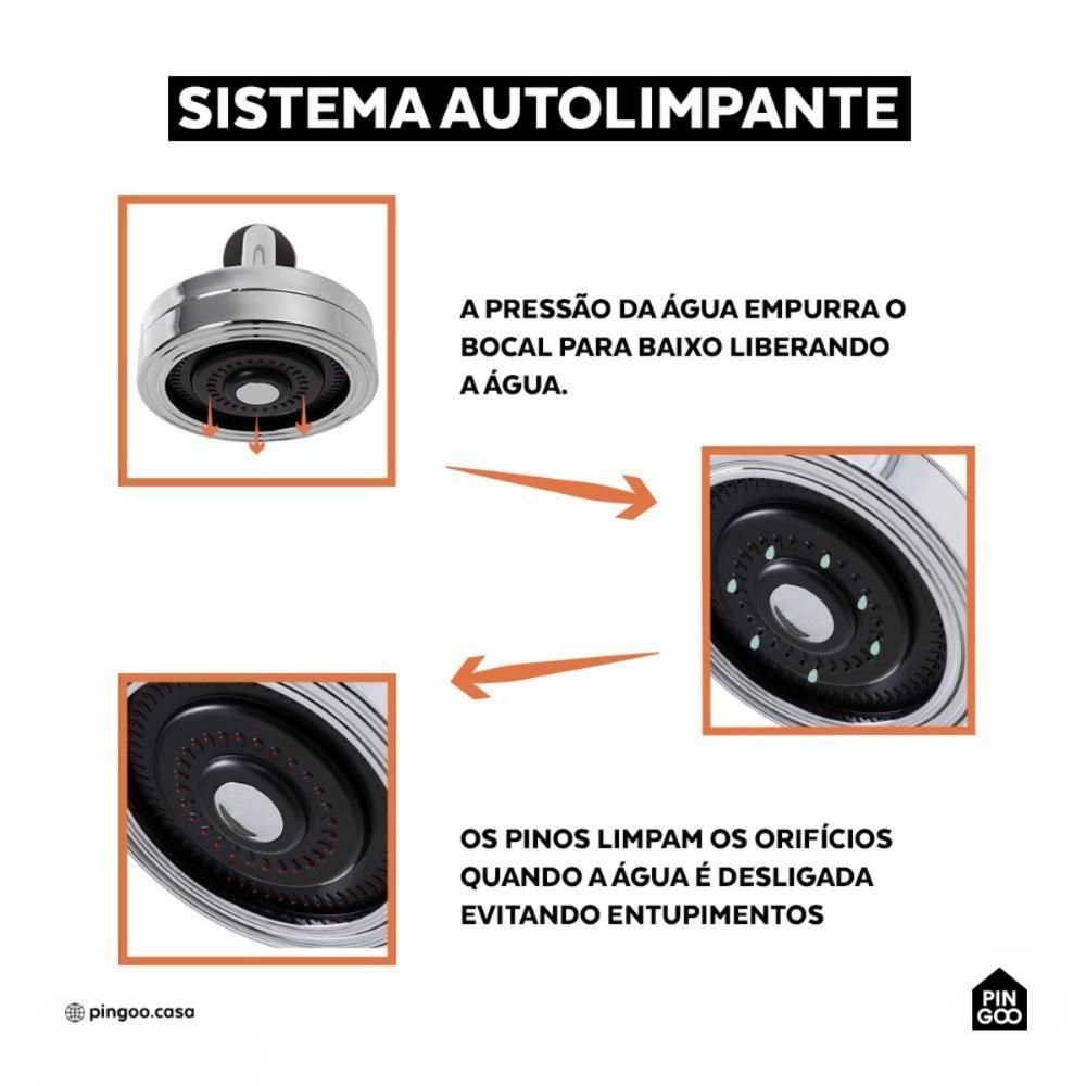 Kit Chuveiro Autolimpante Redondo de Parede Longo Mauá com Desviador Mundaú e Ducha Manual Aruan - 4