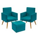 Ver imagem 1 de Kit 2 Poltronas Vega Rodapé e Puff Quasar Suede Azul Turquesa Aradecor
