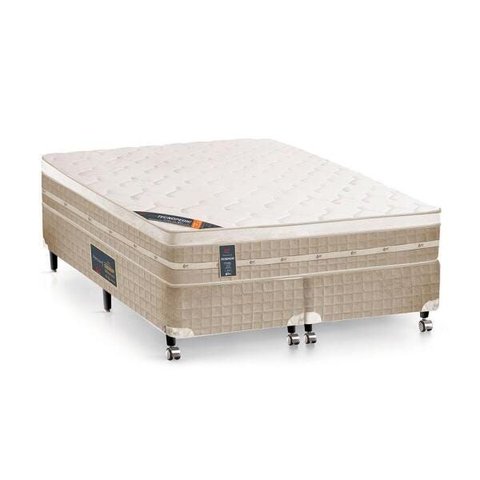 Cama Box + Colchão Queen Size Castor Premium Tecnopedic One Face Bege 193x203x70