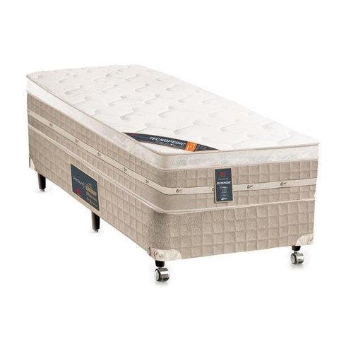 Cama Box + Colchão Solteiro Castor Premium Tecnopedic One Face Bege 88x188x70