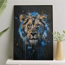 Ver imagem 1 de Quadro Leão Tinta Azul 24x18cm - com Vidro:moldura Preta