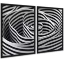 Ver imagem 1 de Kit 2 Quadros Decorativos Espiral Listras Branco Preto 45x34cm - com Vidro:moldura Branca