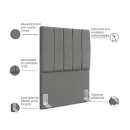 Cabeceira Estofada Solteiro Carla 90cm Suede Cinza - 4