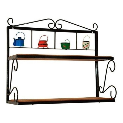 Prateleira de 2 Andares Uai Artesanatos Rustico Artesanal Preto e Marrom Ferro e Madeira