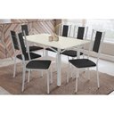 Ver imagem 1 de Conjunto: Mesa de Cozinha Elba Tampo Madeirado C/ Vidro 160cm e 6 Cadeiras Lisboa Cromada/off White