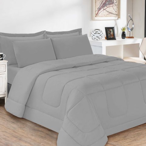 Jogo de Cama Soft Conforto Casal Queen 5 Peças Cinza Casa Dona